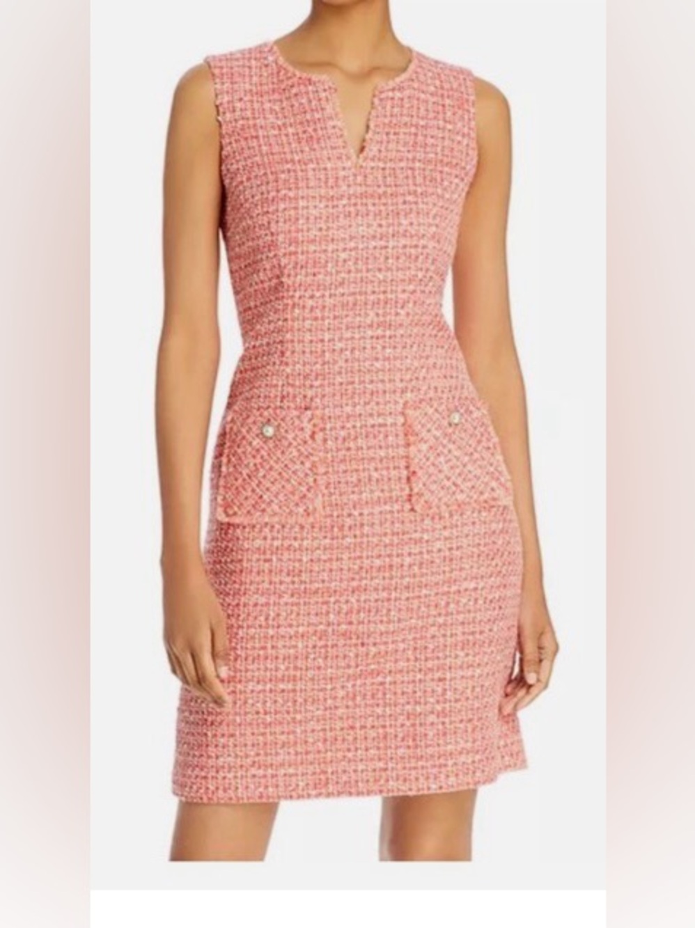 Karl Lagerfeld Paris Tonal Tweed Raw Frayed Trim Shift Dress Sz 16 Pearl